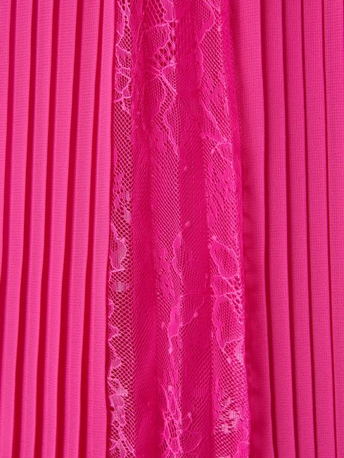 Florere Lace Pleated Midi Skirt in Bright Pink