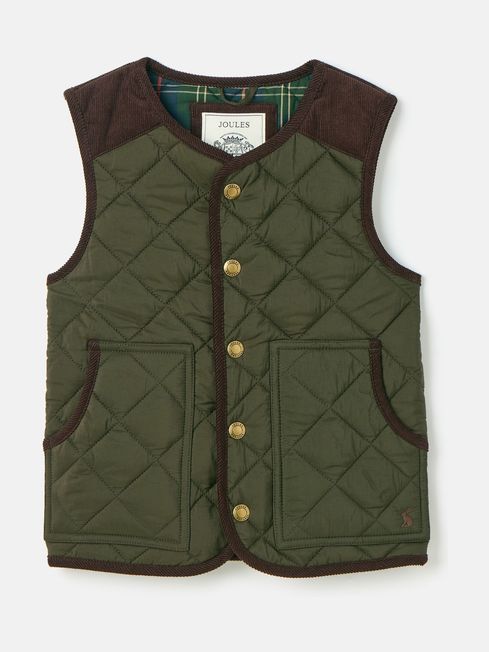 Kids Gibson Khaki Green Quilted Gilet Joules