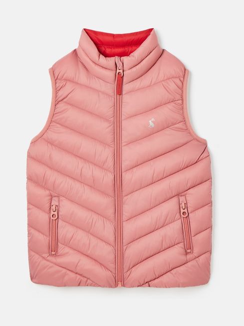 Kids Crofton Pink Showerproof Quilted Gilet Joules