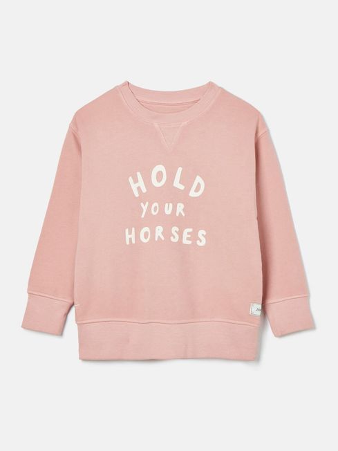 Kids Sundaze Pink Crew Neck Slogan Sweatshirt Joules