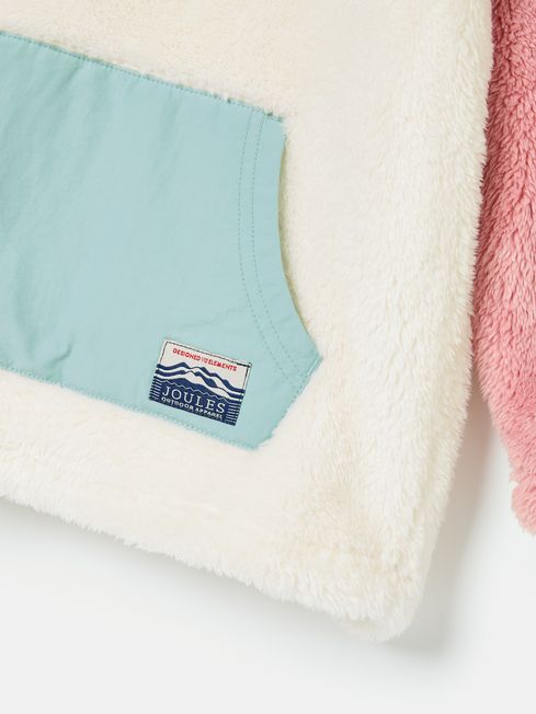 Kids Always Cosy Cream Colourblock Quarter Zip Borg Fleece Joules