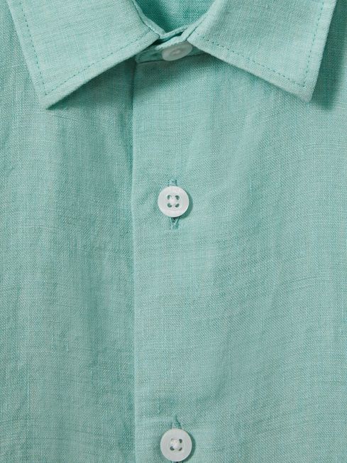 Junior Short Sleeve Linen Shirt in Bermuda Green