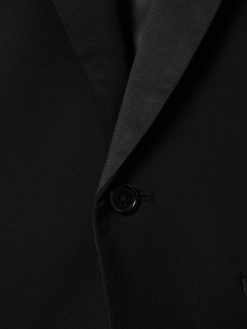 Junior Tuxedo Satin Single Breasted Blazer in Black