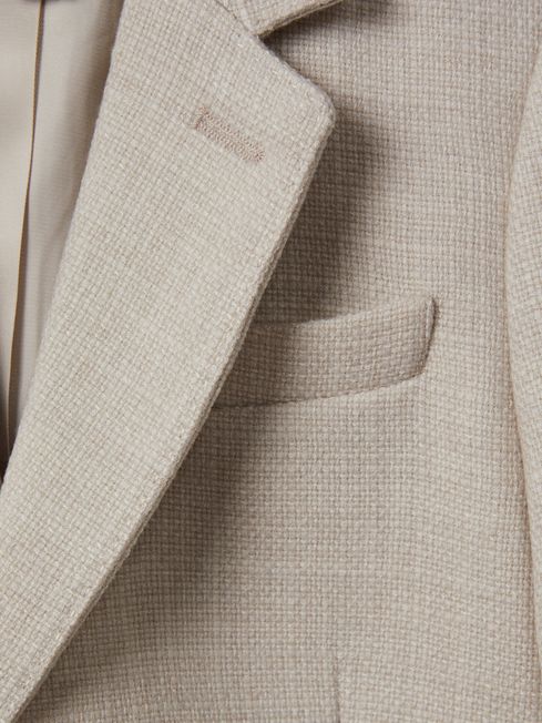 Senior Textured Wool Blend Single Breasted Blazer in Stone