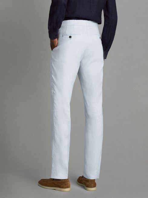 Slim Fit Linen Adjuster Trousers in Soft Blue