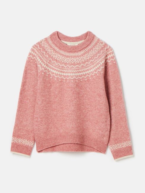Girls Charlotte Pink Cream Fair Isle Jumper Joules