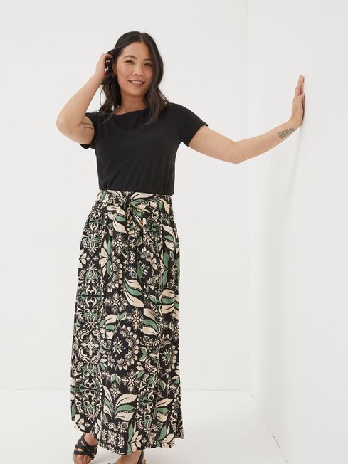 Buy Black Sascha Mosaic Leaf Midi Skirt from the FatFace online shop