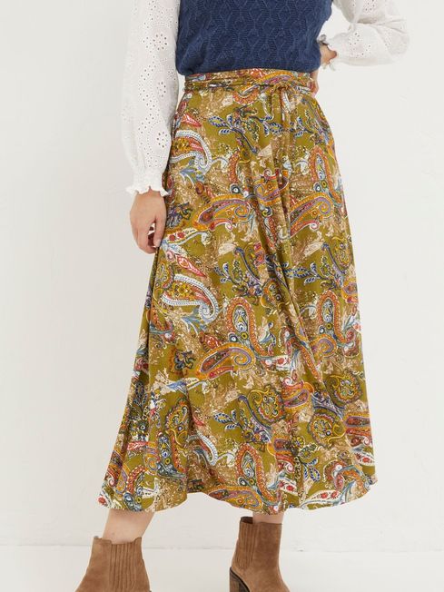 Amelie Green Prairie Paisley Midi Skirt FatFace