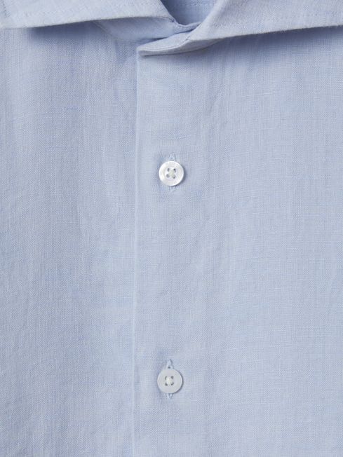Linen Button-Through Shirt in Light Blue