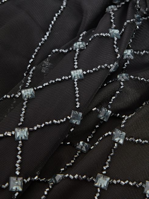 Raishma Embellished Cross-Strap Maxi Dress in Black/Gunmetal