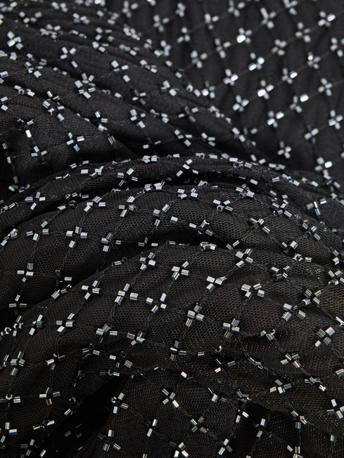 Raishma Embellished Semi-Sheer Maxi Dress in Black/Gunmetal