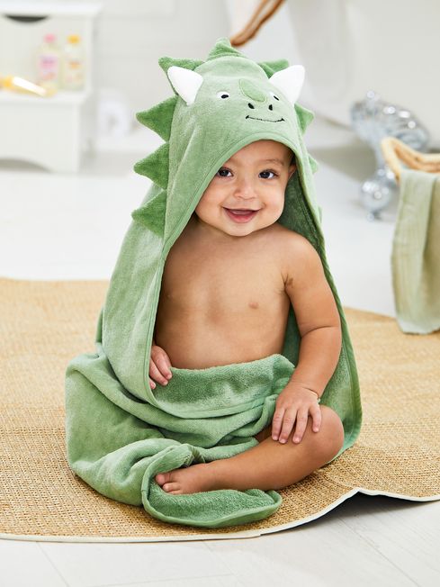 Green Dino Character Hooded Towel