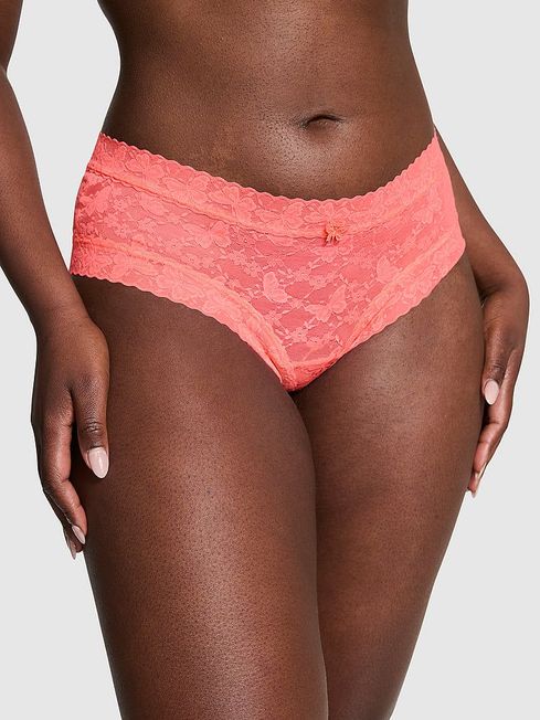 Victoria's Secret PINK Crazy For Coral Pink Cheeky Butterfly Lace Knickers