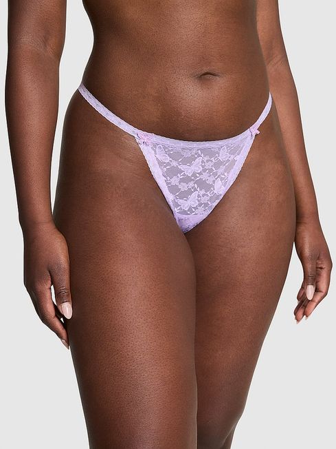Victoria's Secret PINK Pastel Lilac Purple G String Butterfly Lace Knickers