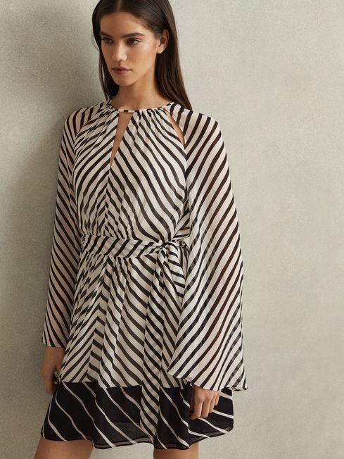 Reiss Black/Neutral Minty Striped Cut-Out Mini Dress