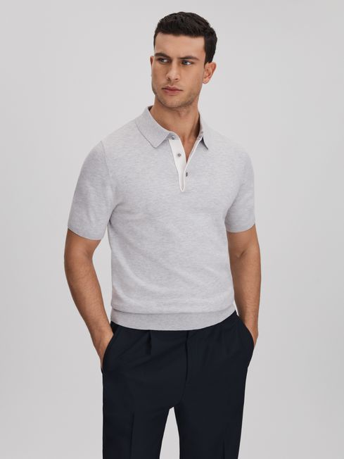 Reiss Soft Grey Finch Cotton Blend Contrast Polo Shirt