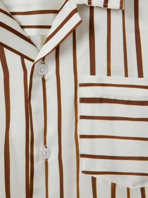 Junior Striped Cuban Collar Shirt in Ecru/Tobacco
