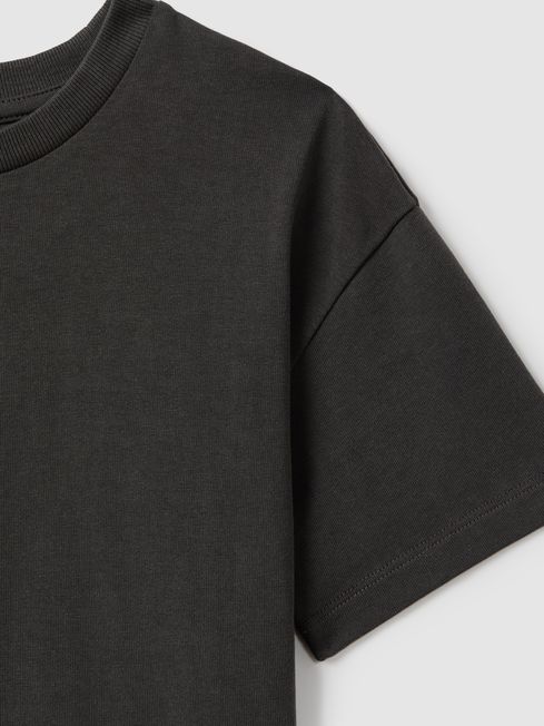 Junior Oversized Cotton Crew Neck T-Shirt in Washed Black