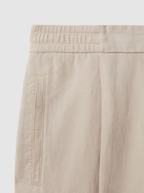 Relaxed Cotton Blend Elasticated Waist Trousers in Stone
