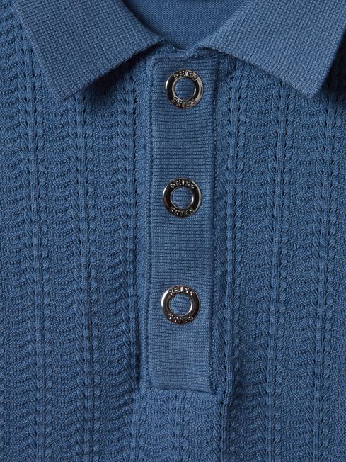 Junior Textured Modal Blend Polo Shirt in Cornflower Blue