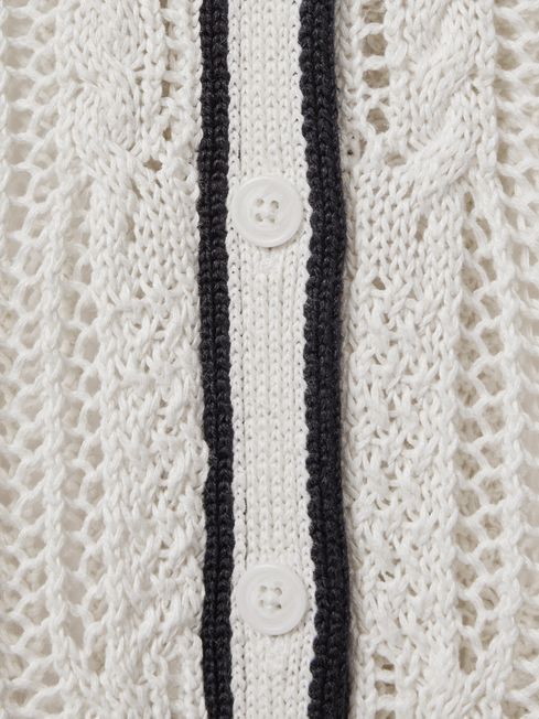 Linen Open Stitch Shirt in Ivory/Navy