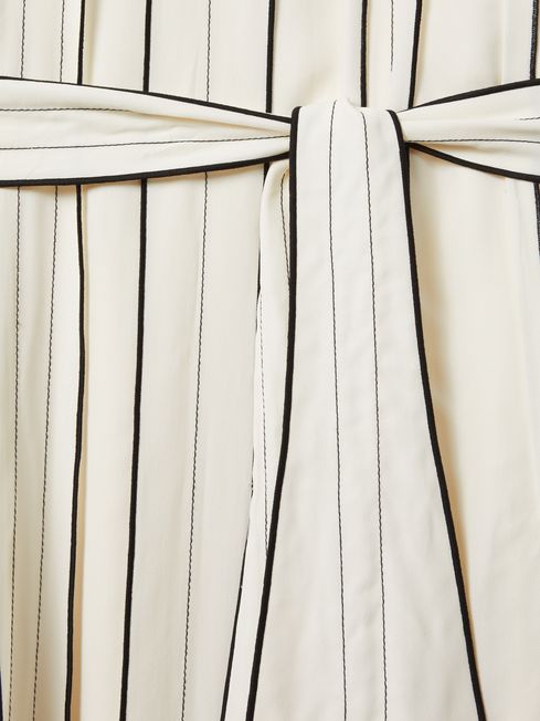 Contrast Ruffle Midi Dress in Ivory