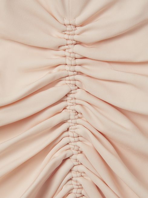 Atelier Felicity Ruched Bodycon Midi Dress in Blush