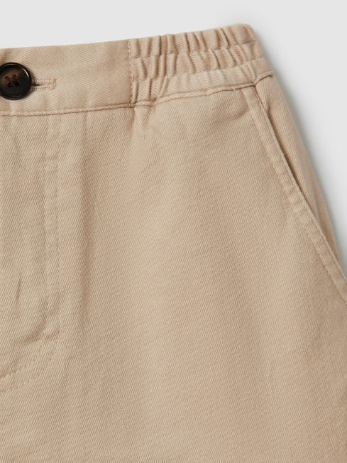 Junior Elasticated Waist Cotton Blend Trousers in Stone