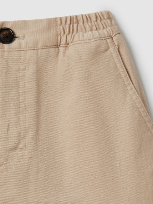 Senior Elasticated Waist Cotton Blend Trousers in Stone