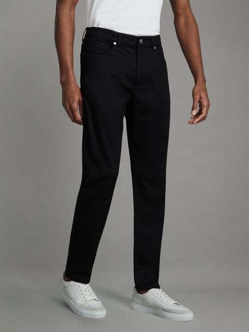 Reiss Black Rufus Tapered Slim Fit Jersey Jeans