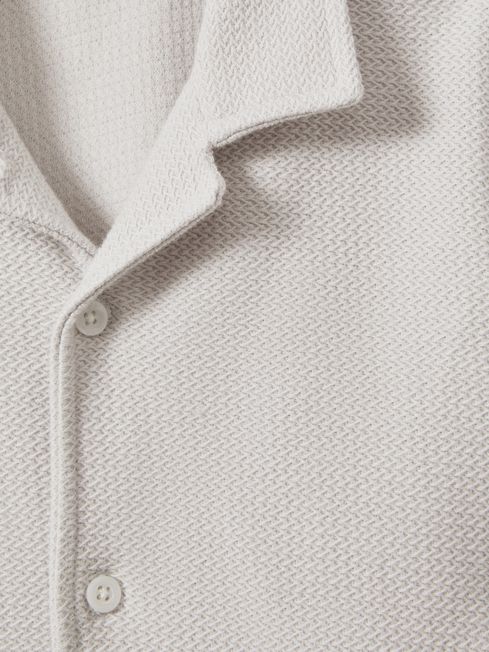 Teen Textured Cotton Cuban Collar Shirt in Silver