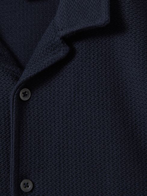 Teen Textured Cotton Cuban Collar Shirt in Navy