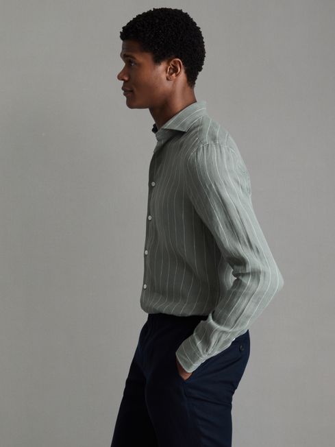 Reiss Sage Stripe Ruban Linen Button-Through Shirt
