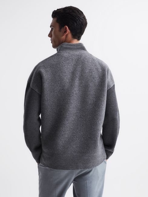 Reiss Grey Plaza Relaxed Fit Hybrid Funnel Jumper