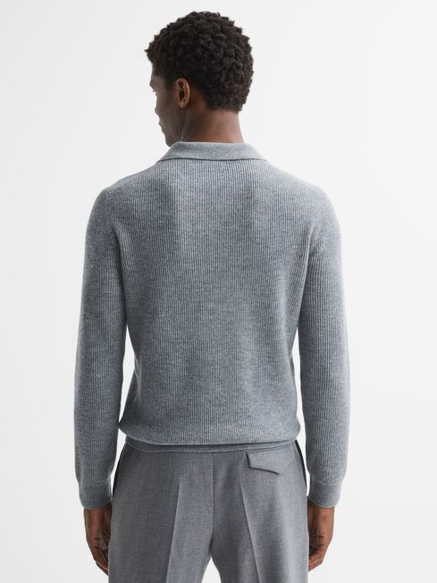 Wool Open Collar Top in Soft Grey Melange