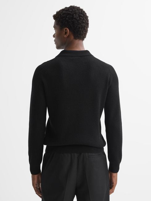 Wool Open Collar Top in Black