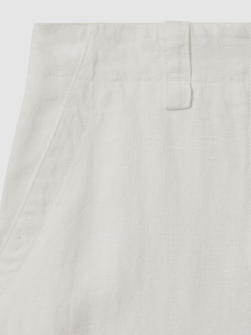 Linen Wide Leg Garment Dyed Trousers in White