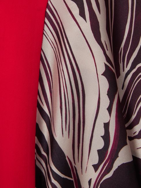 Printed Front Split Midi Dress in Ivory/Burgundy