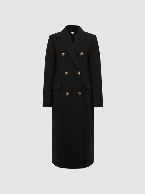 Longline Double Breasted Formal Coat in Black REISS