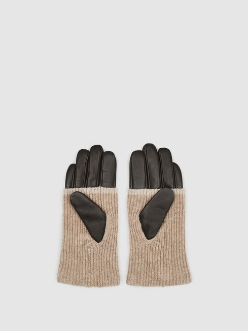 Reiss Chocolate Ambrose Knitted & Leather Gloves