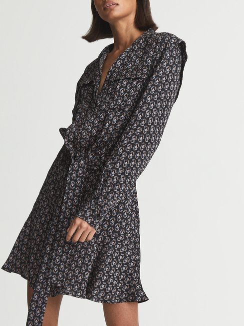 Reiss Navy Kerry Geometric Print Flippy Dress