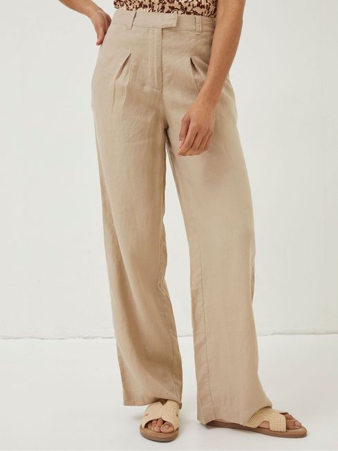 Natural Ives Wide Leg Linen Trousers