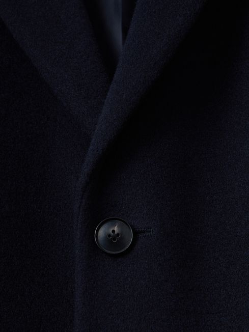 Wool Blend Single Breasted Epsom Overcoat in Navy