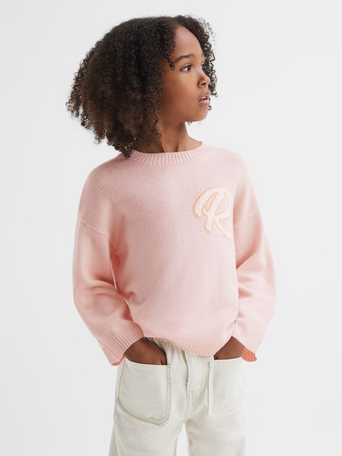 Reiss Pink Afi Junior Wool Blend Motif Jumper