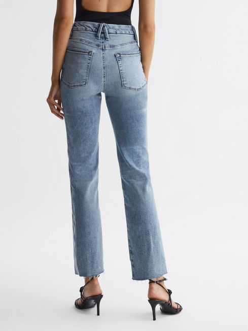High rise raw hem jeans store