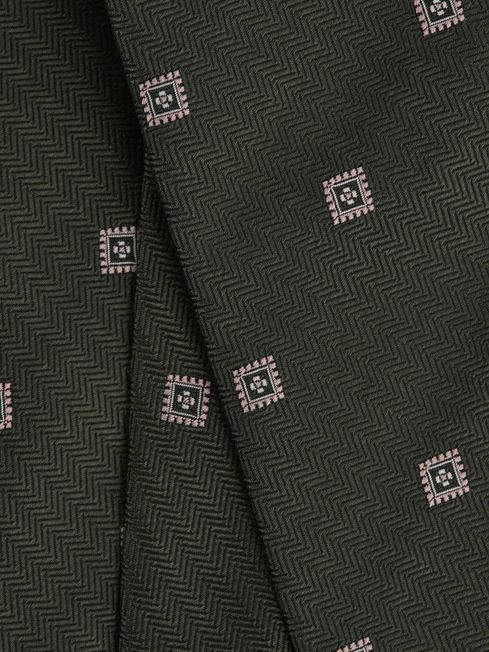 Silk Medallion Tie in Olive Green