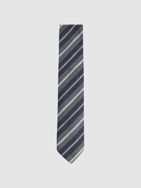 Reiss Navy Lagoon Silk Textured Stripe Tie