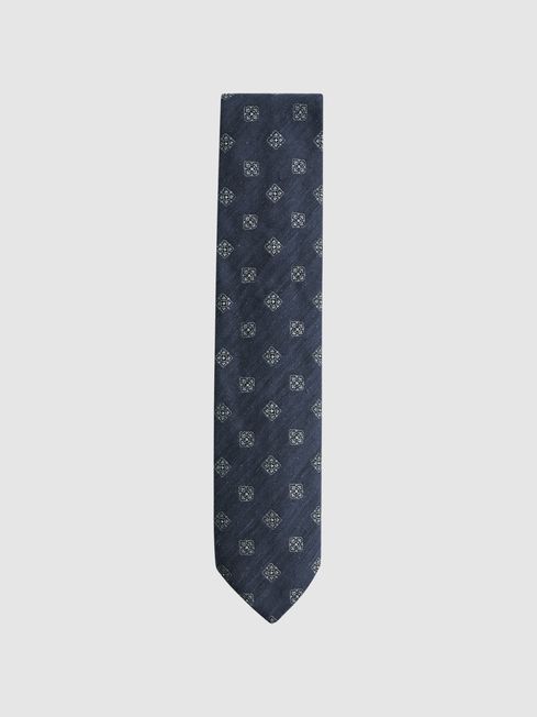 Reiss Navy Capraia Textured Silk Medallion Tie