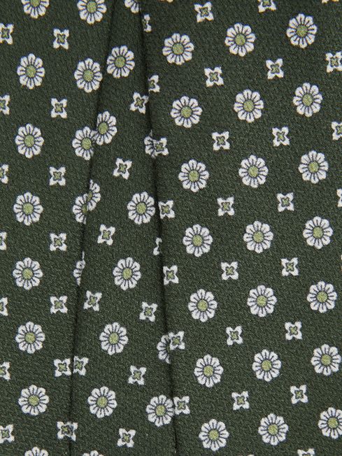 Silk Floral Medallion Tie in Olive