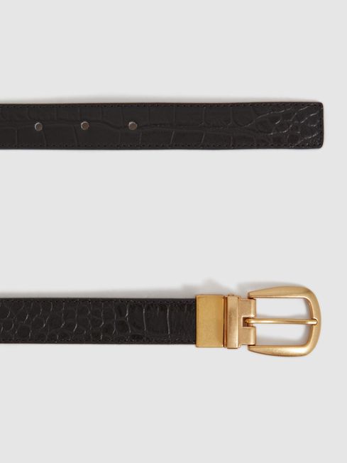 Reversible Leather Belt in Black/Camel